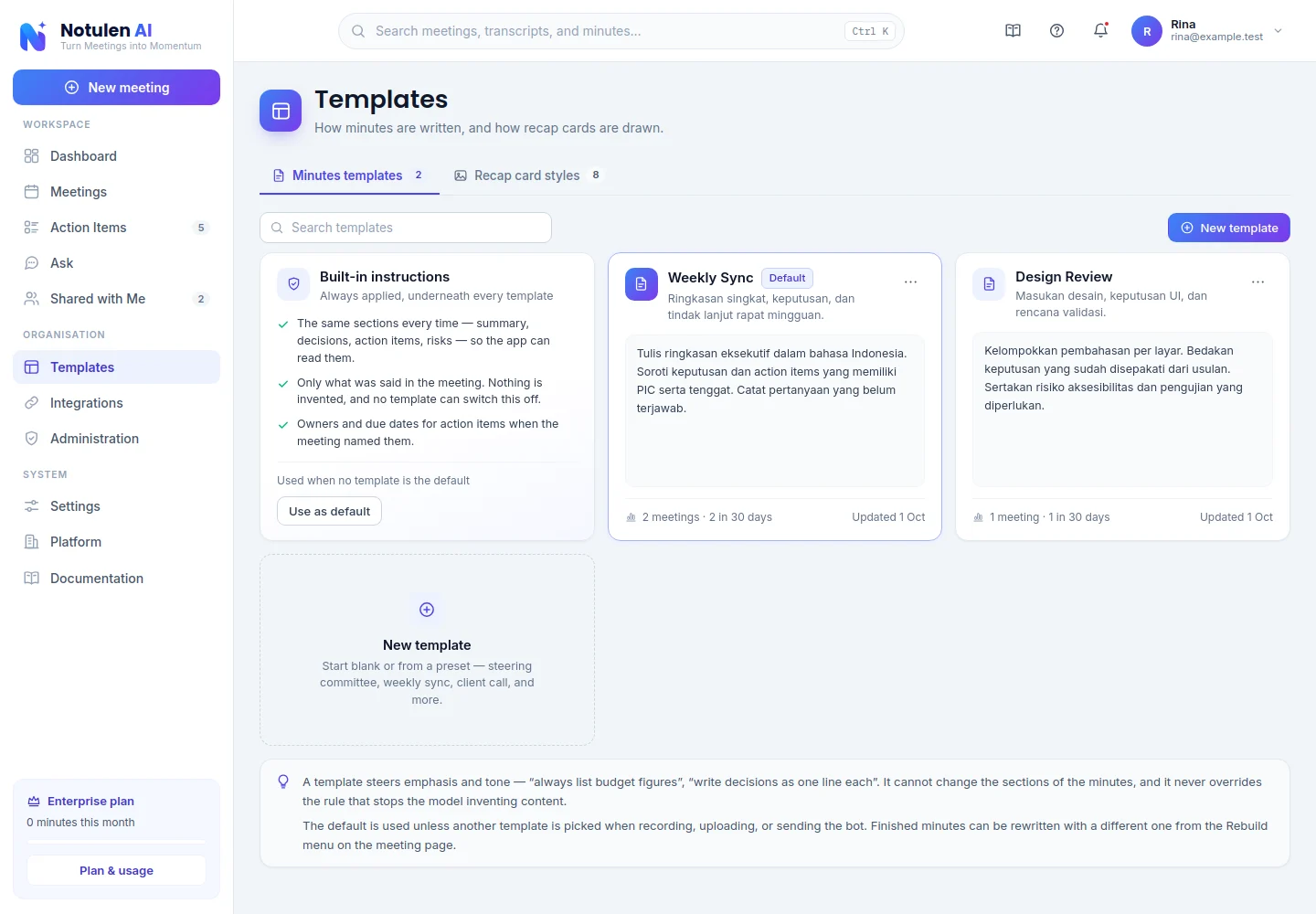 Minutes templates
